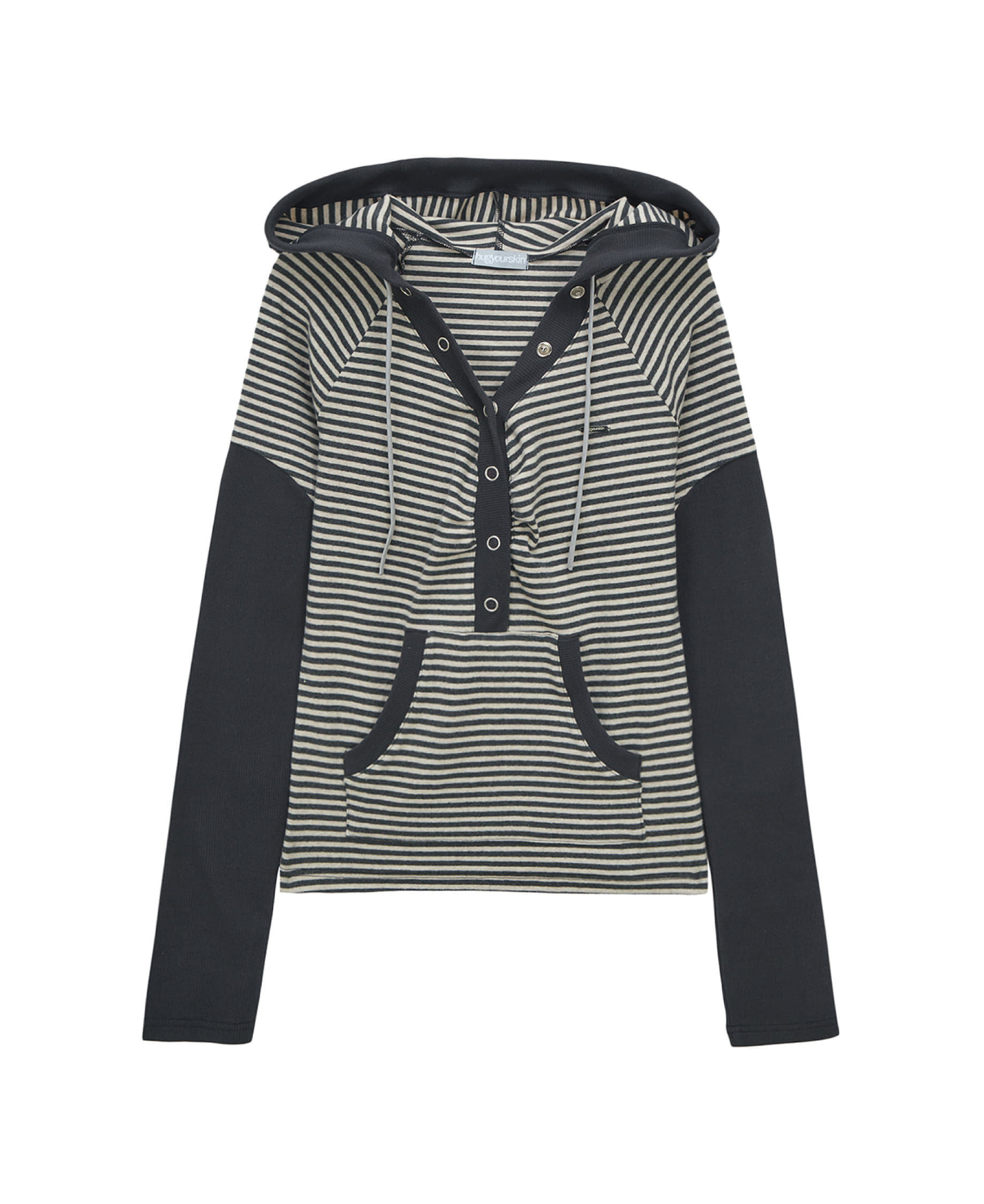 Stripe snap button hoodie (charcoal)